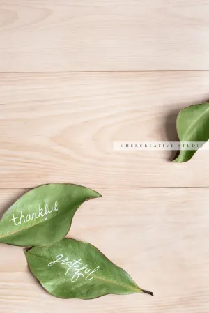 Magnolia Leaves with Grateful & Thankful 2