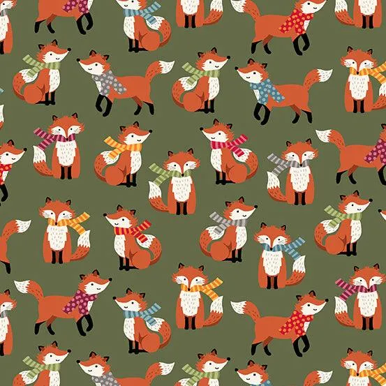Makower Fabric | Autumn Days | Foxes | Green