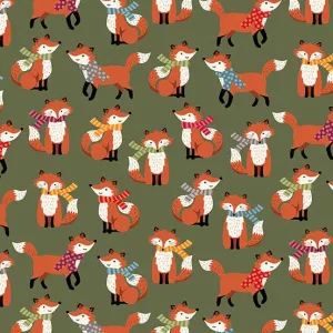 Makower Fabric | Autumn Days | Foxes | Green