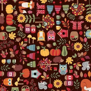 Makower Fabric | Autumn Days | Icon | Brown