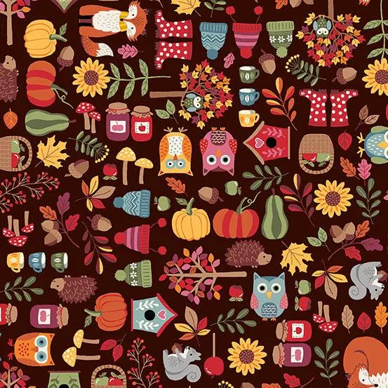 Makower Fabric | Autumn Days | Icon | Brown