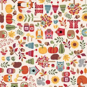 Makower Fabric | Autumn Days | Icon | White