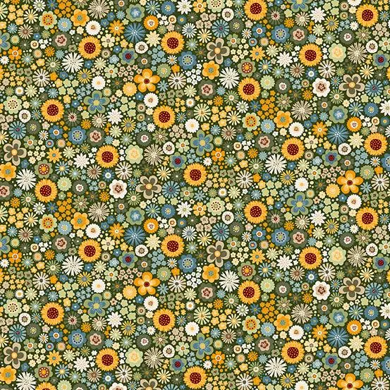 Makower Fabric | Autumn Days | Mini Floral | Green