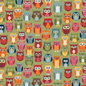 Makower Fabric | Autumn Days | Owls | Green