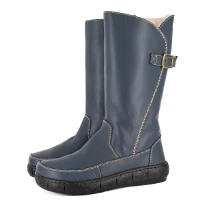 Maluju : Ladies 100% Wool-Lined Leather Mid-Calf Boot in Denim Natan