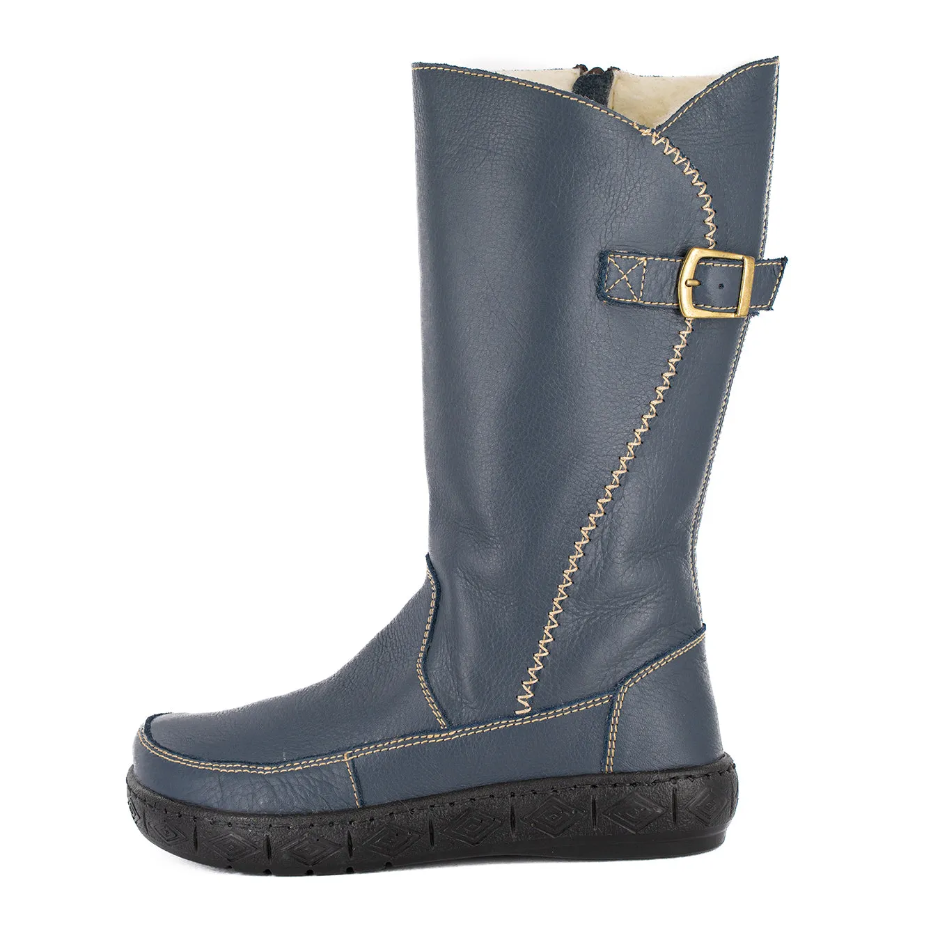 Maluju : Ladies 100% Wool-Lined Leather Mid-Calf Boot in Denim Natan
