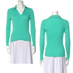 MANRICO 100% Cashmere Collared Rib Knit Spring Green Sweater Size XS/S