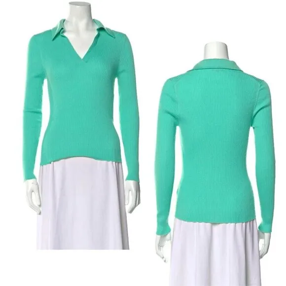 MANRICO 100% Cashmere Collared Rib Knit Spring Green Sweater Size XS/S