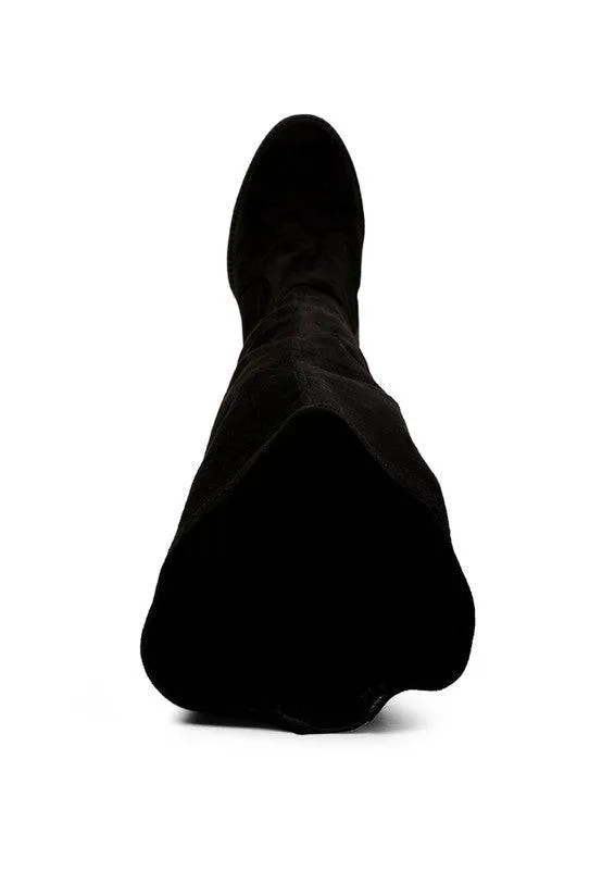 Maple High  Block Heeled Faux Suede Long Boots