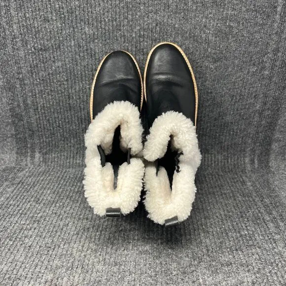 Marc Fisher LTD Iggie Shearling Lined Ankle Boots Pull On Black Leather Sz 10 M