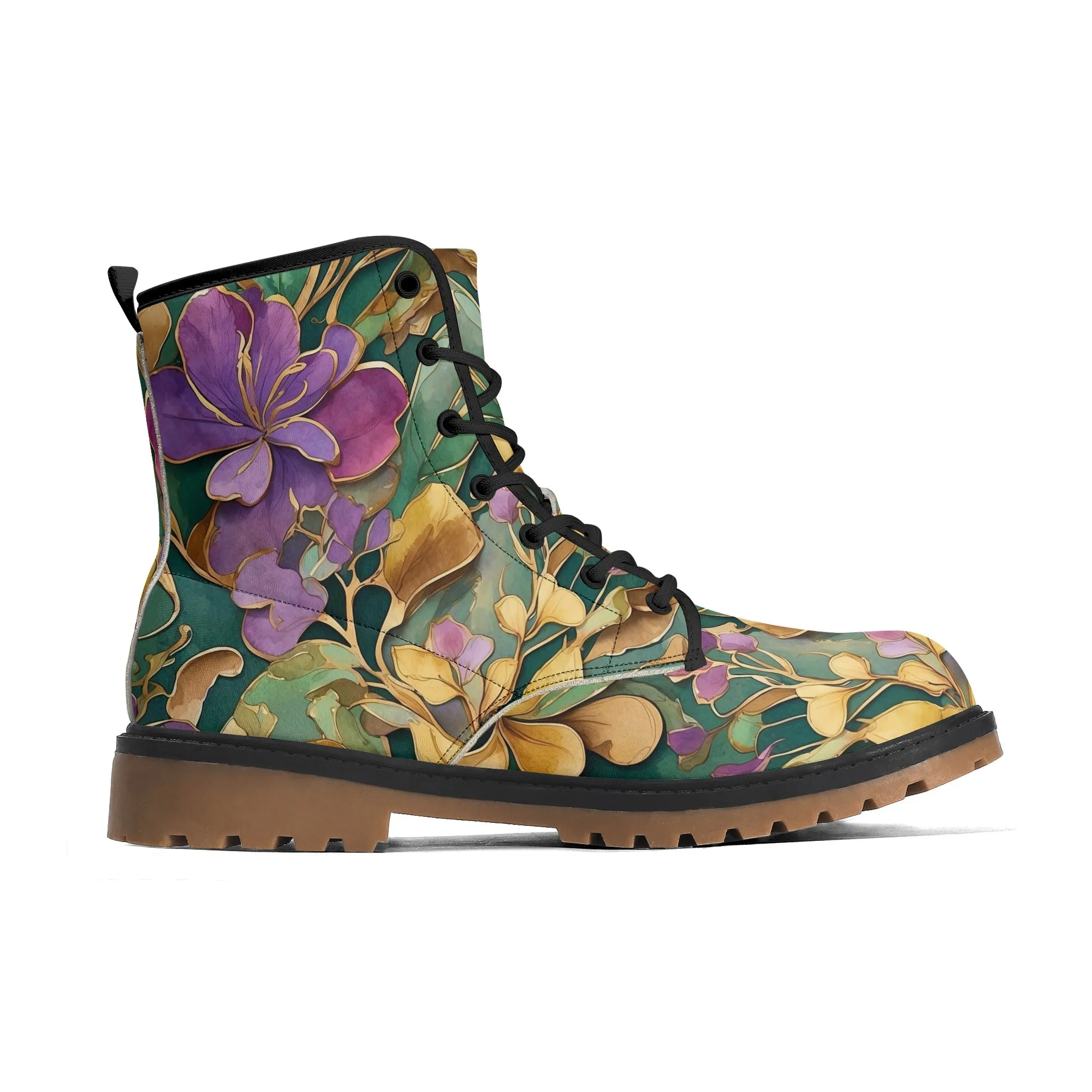 Mardi Gras Flowers Womens Combat Boots