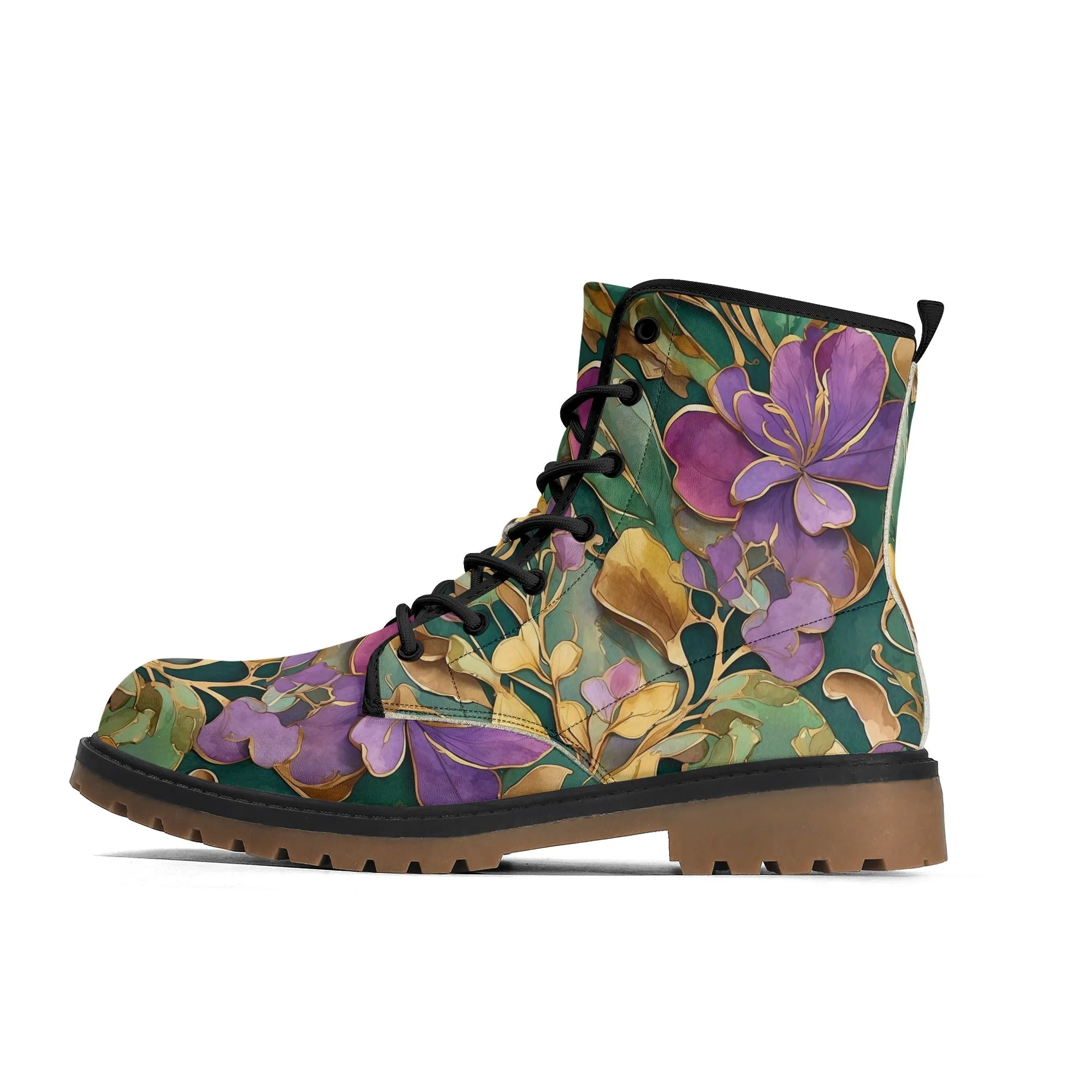 Mardi Gras Flowers Womens Combat Boots