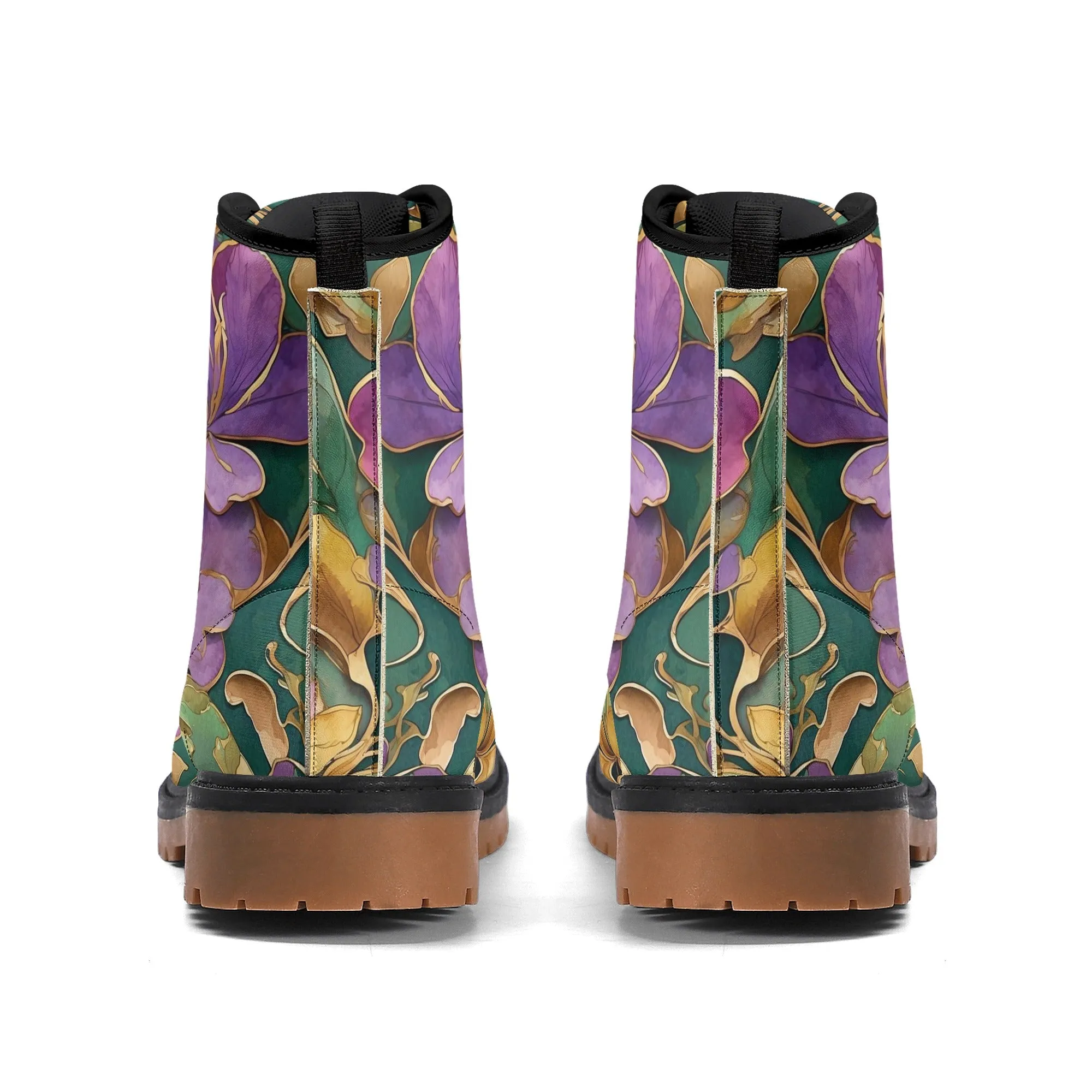 Mardi Gras Flowers Womens Combat Boots