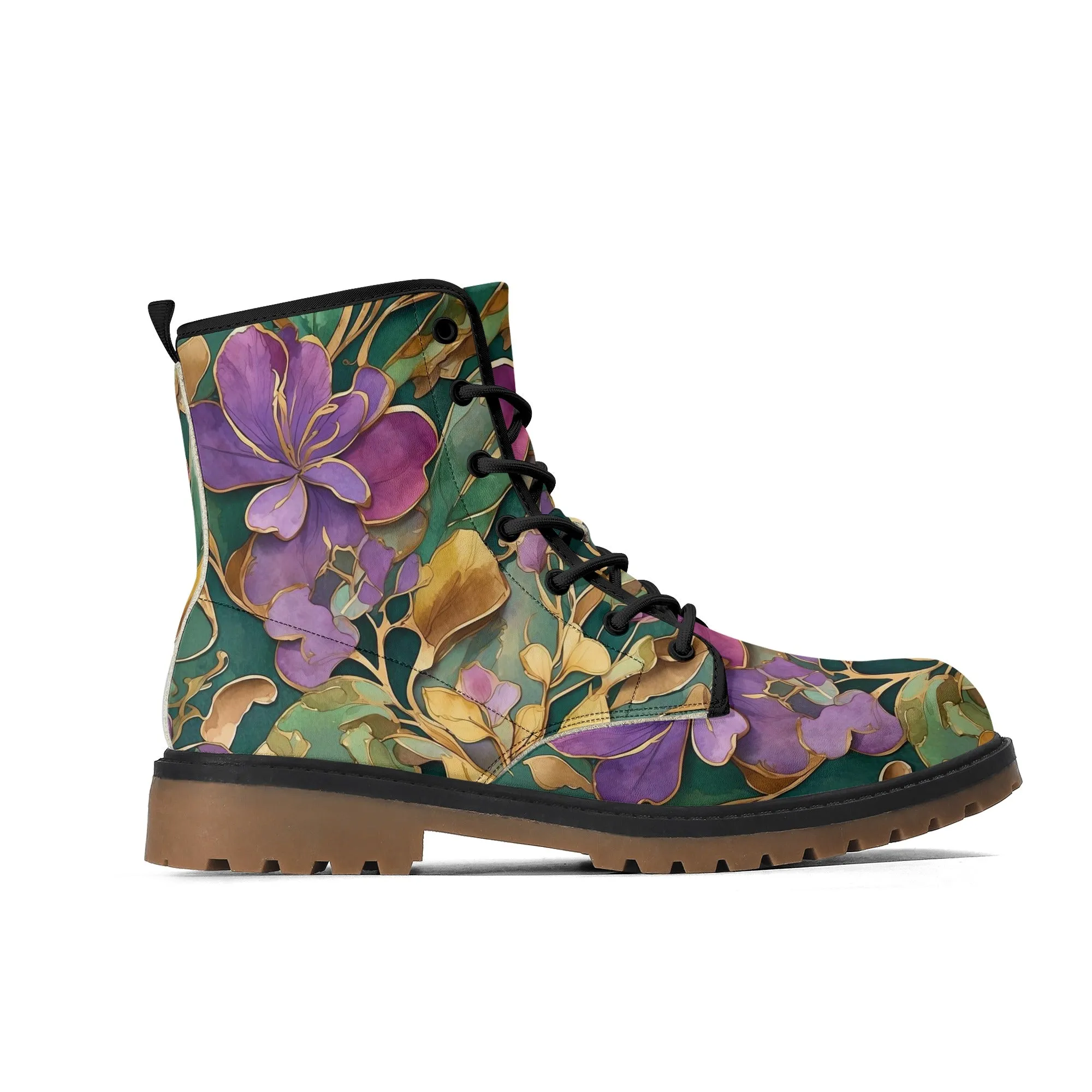 Mardi Gras Flowers Womens Combat Boots