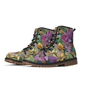 Mardi Gras Flowers Womens Combat Boots