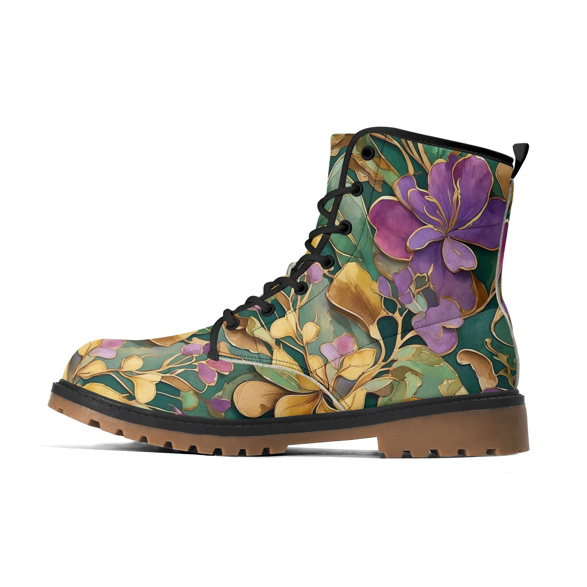 Mardi Gras Flowers Womens Combat Boots