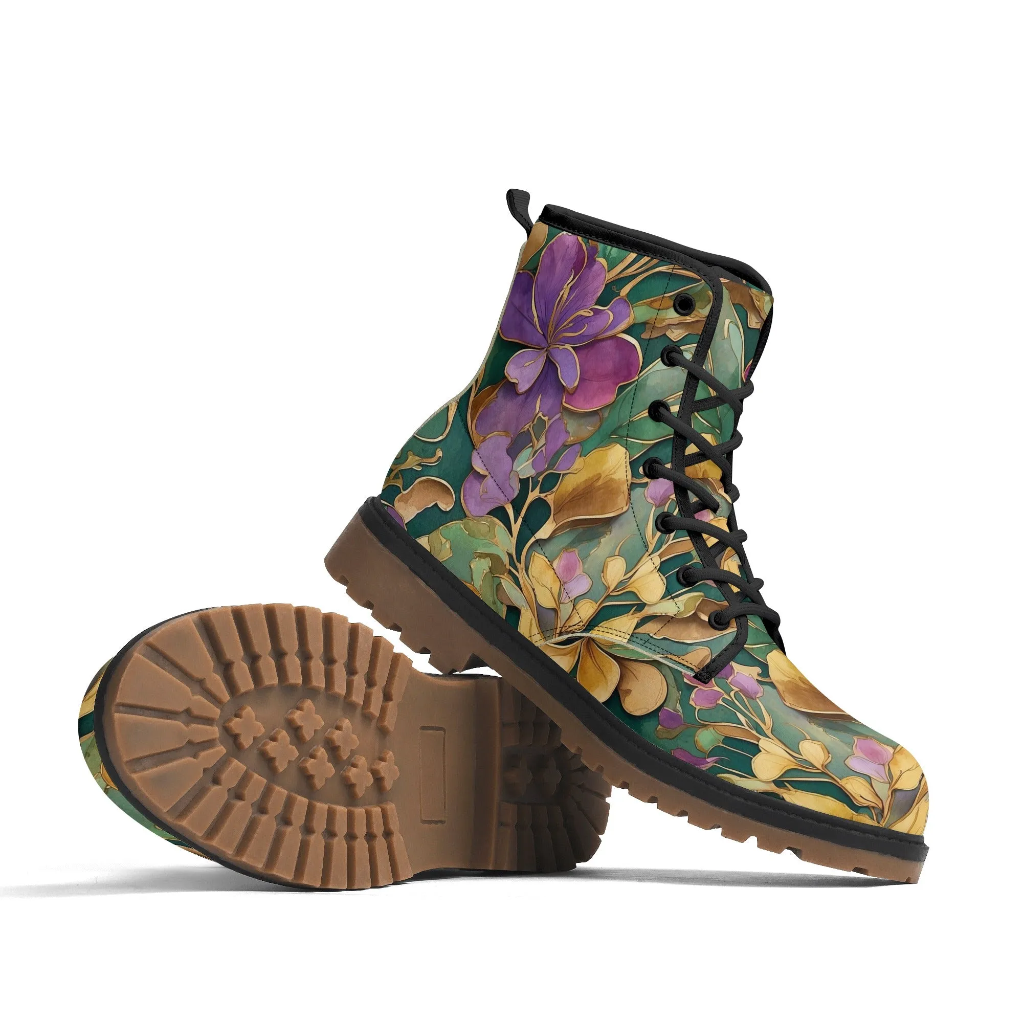 Mardi Gras Flowers Womens Combat Boots