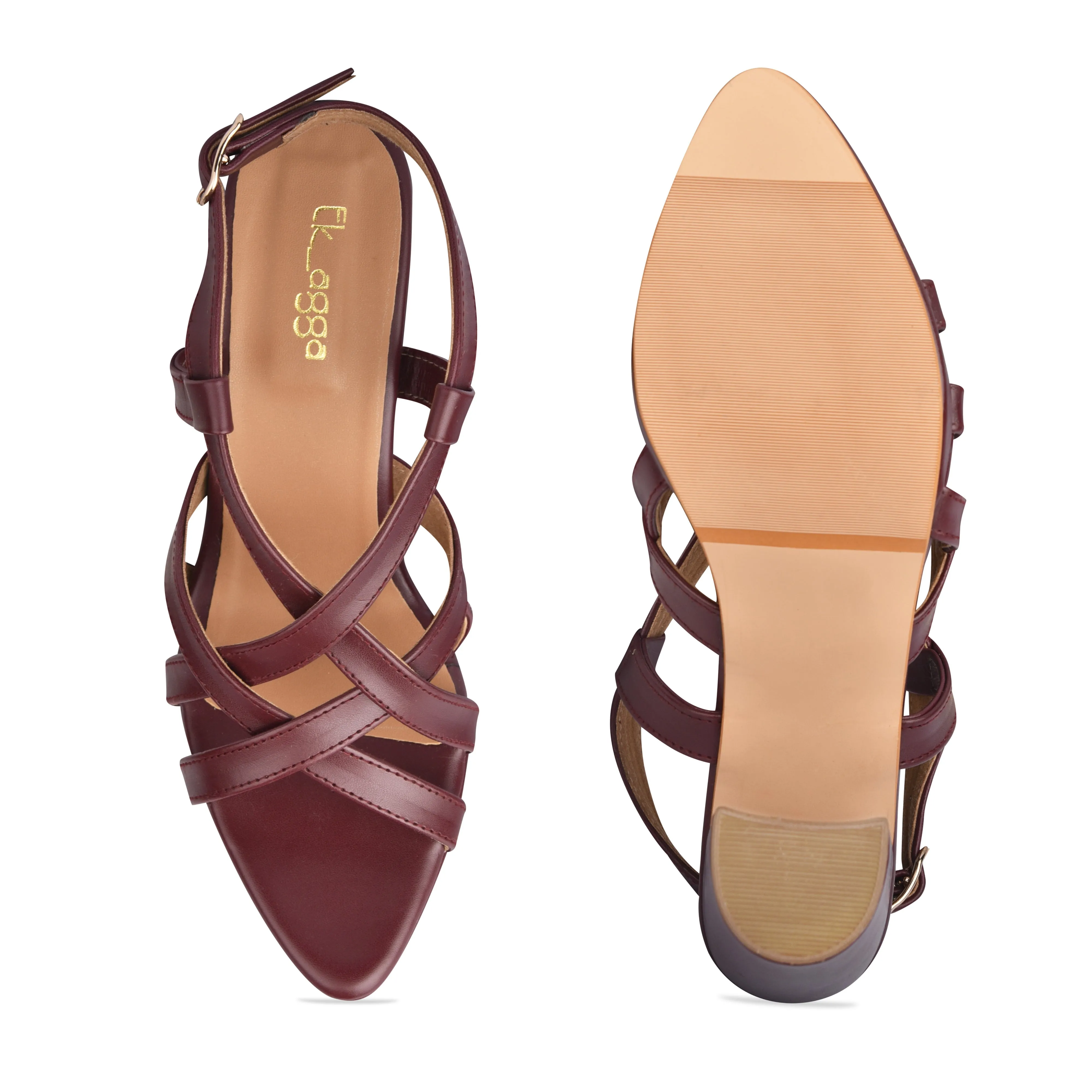 Maroon Cross Strap Heels