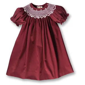 Maroon Pinstripe English Smocked Bishop