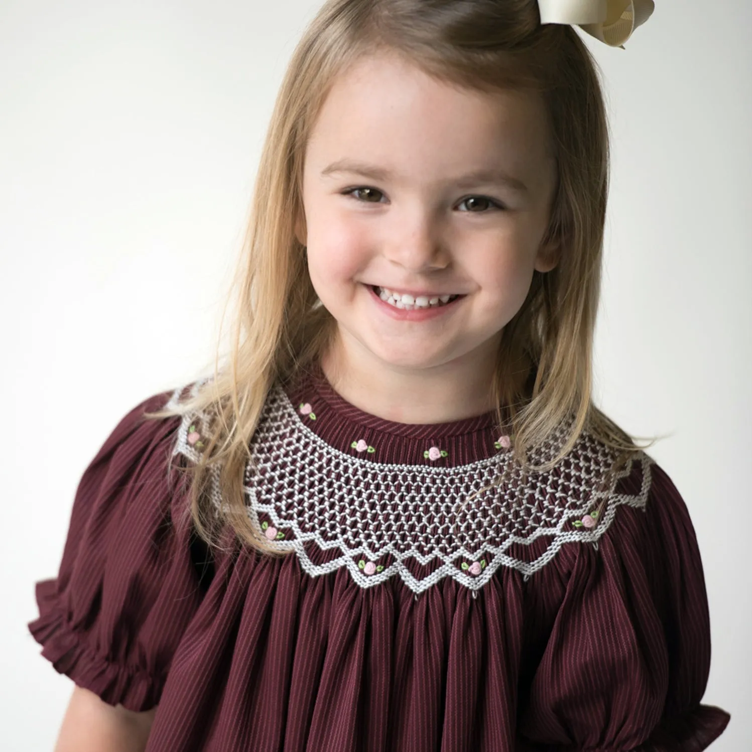 Maroon Pinstripe English Smocked Bishop