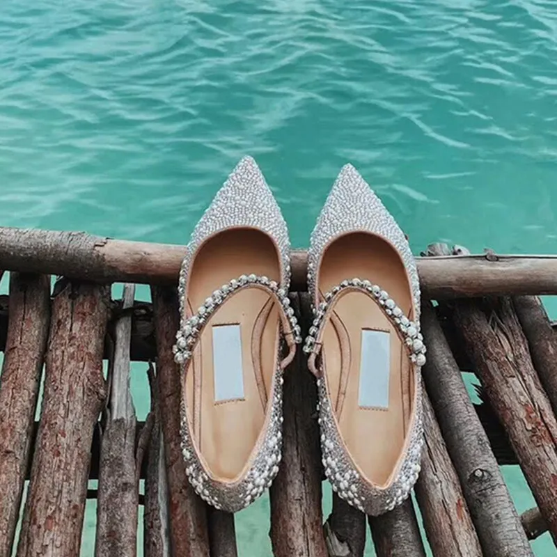 Mary Janes Crystal flat Elastic String Bead Shoes