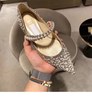 Mary Janes Crystal flat Elastic String Bead Shoes