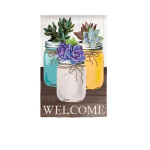 Mason Jar Succulents House Linen Flag,13l10296