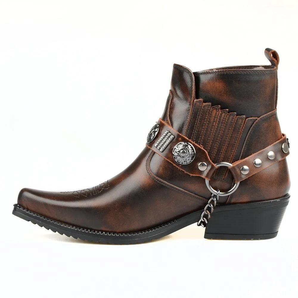 Men Ankle Cowboy Boots Winter Snow Fur Inside