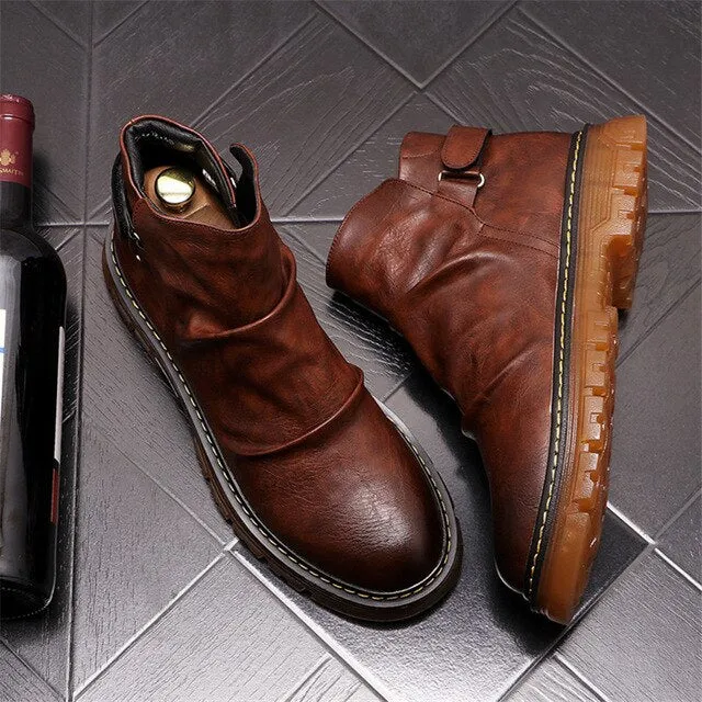 Men Martin Shoes Flats  Chelsea Ankle Boots