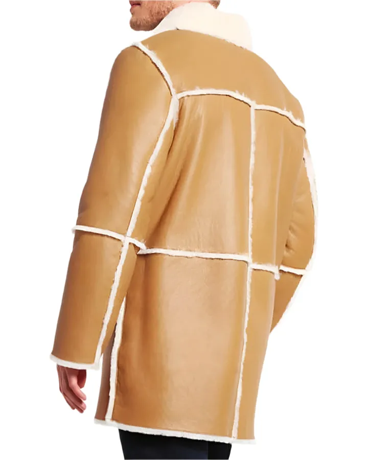 Men Tan Brown Shearling Leather Coat