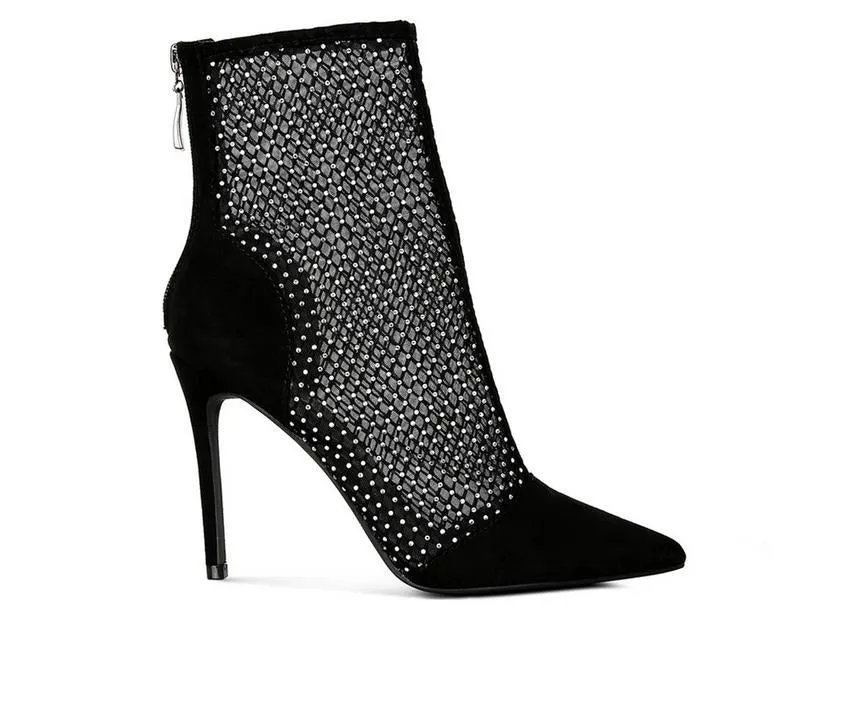 Mesh Diamante Detail High Heel Boots