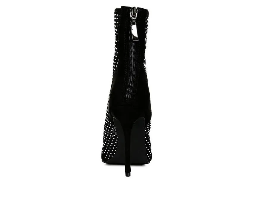 Mesh Diamante Detail High Heel Boots