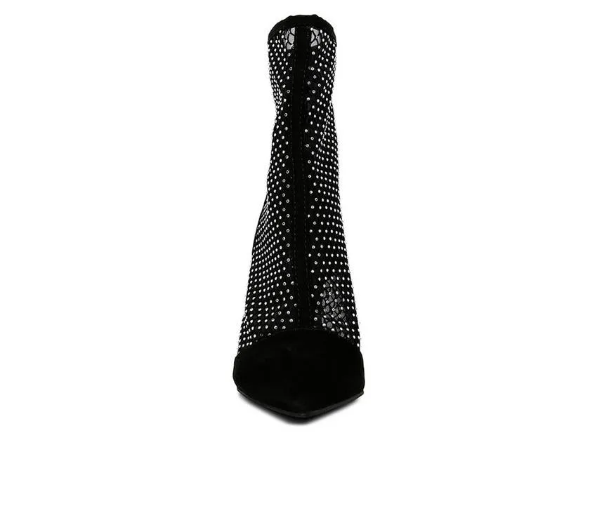 Mesh Diamante Detail High Heel Boots