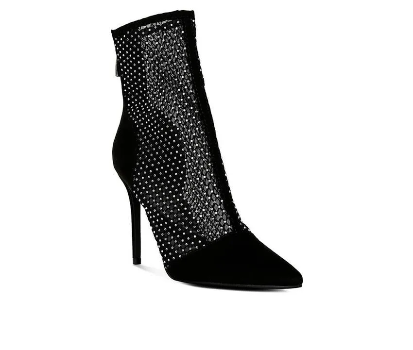 Mesh Diamante Detail High Heel Boots