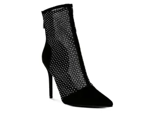 Mesh Diamante Detail High Heel Boots