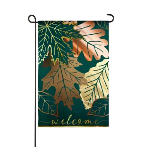 Metallic Autumn Leaves Garden Linen Flag,14l9430bl