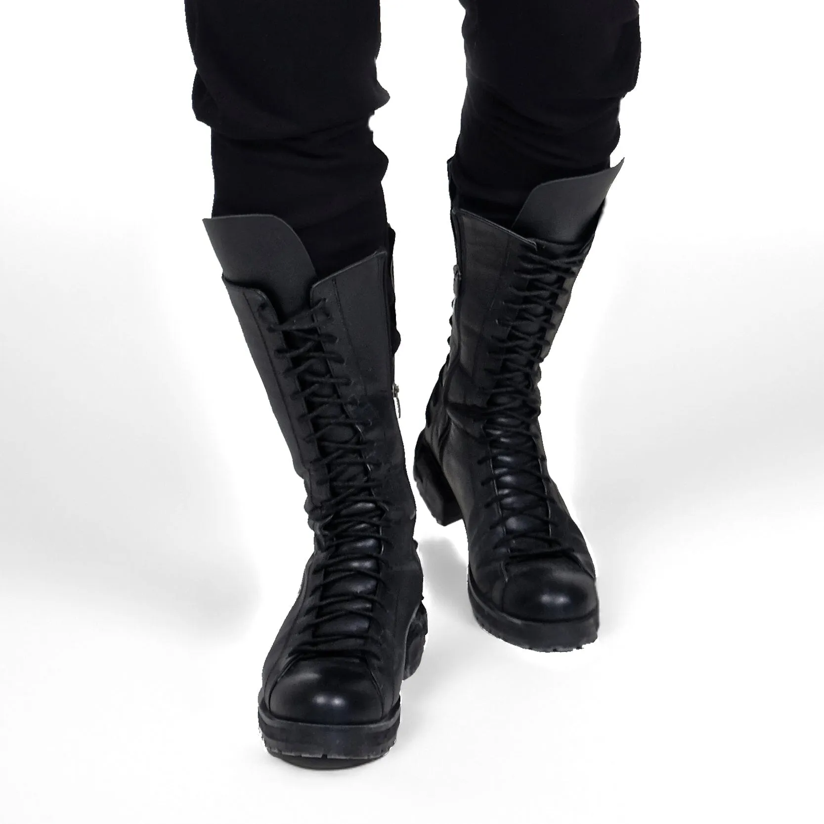 Mid Rise Leather Combat Boots