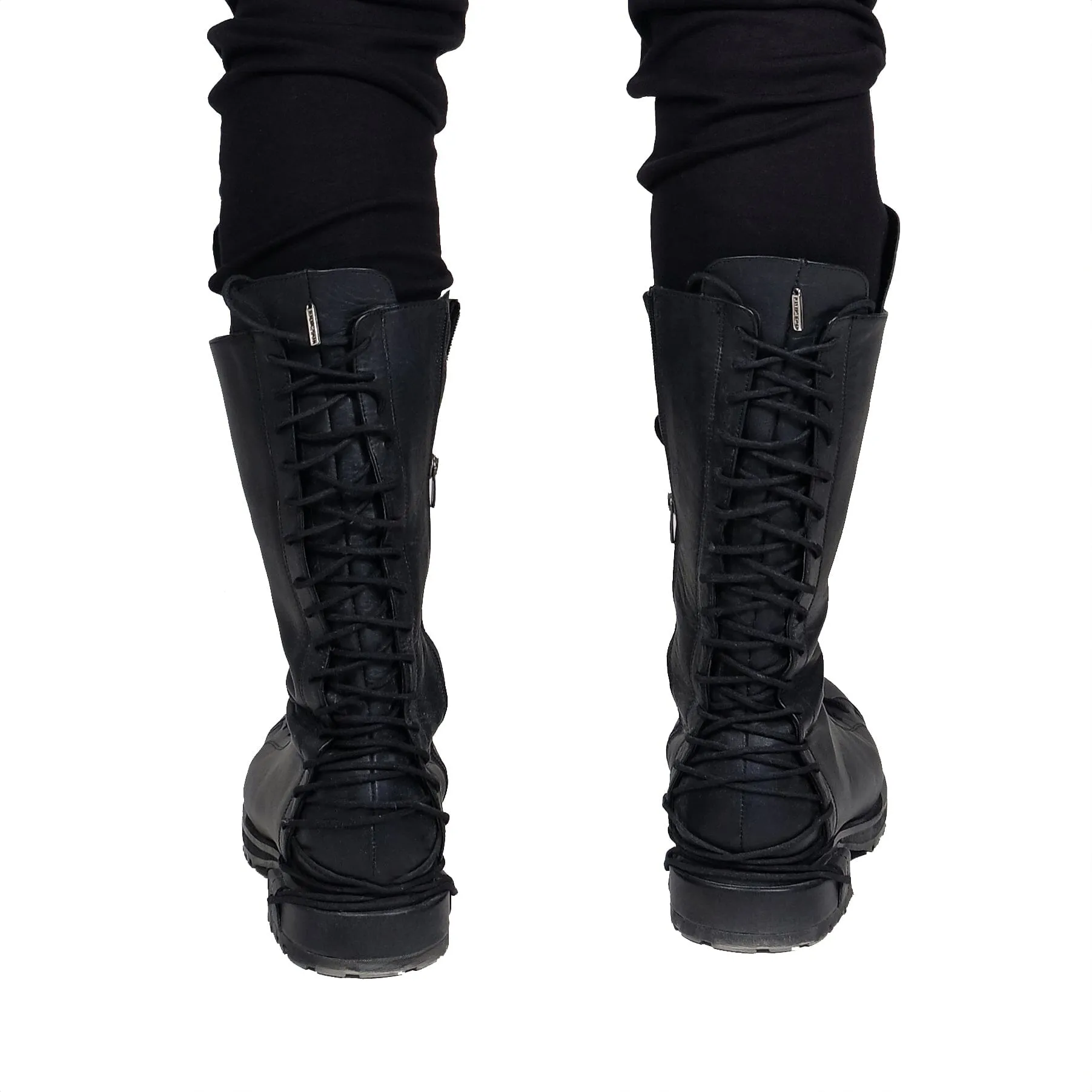 Mid Rise Leather Combat Boots