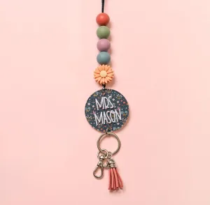 Midnight Meadows Floral Acrylic Lanyard