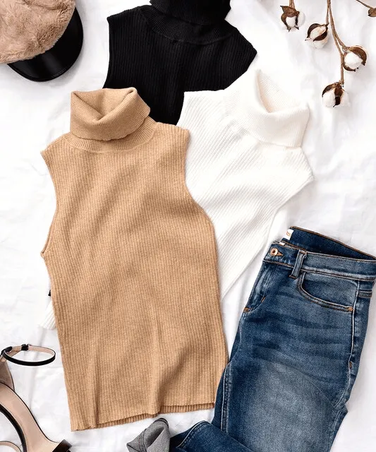 Mila Ribbed Sleeveless Turtleneck