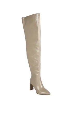 Minkles Patent Pu Statement Block Heel Long Boots
