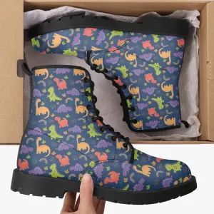 Multicolor Dinosaurs Blue Leather Combat Boots