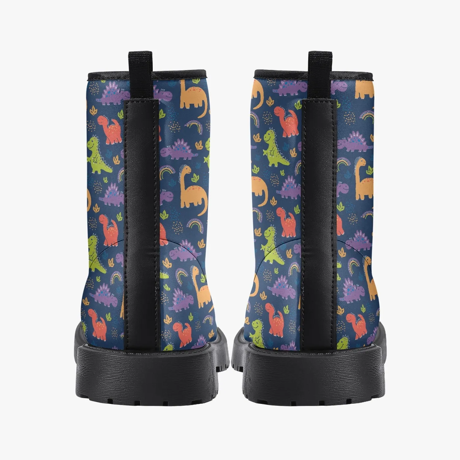 Multicolor Dinosaurs Blue Leather Combat Boots