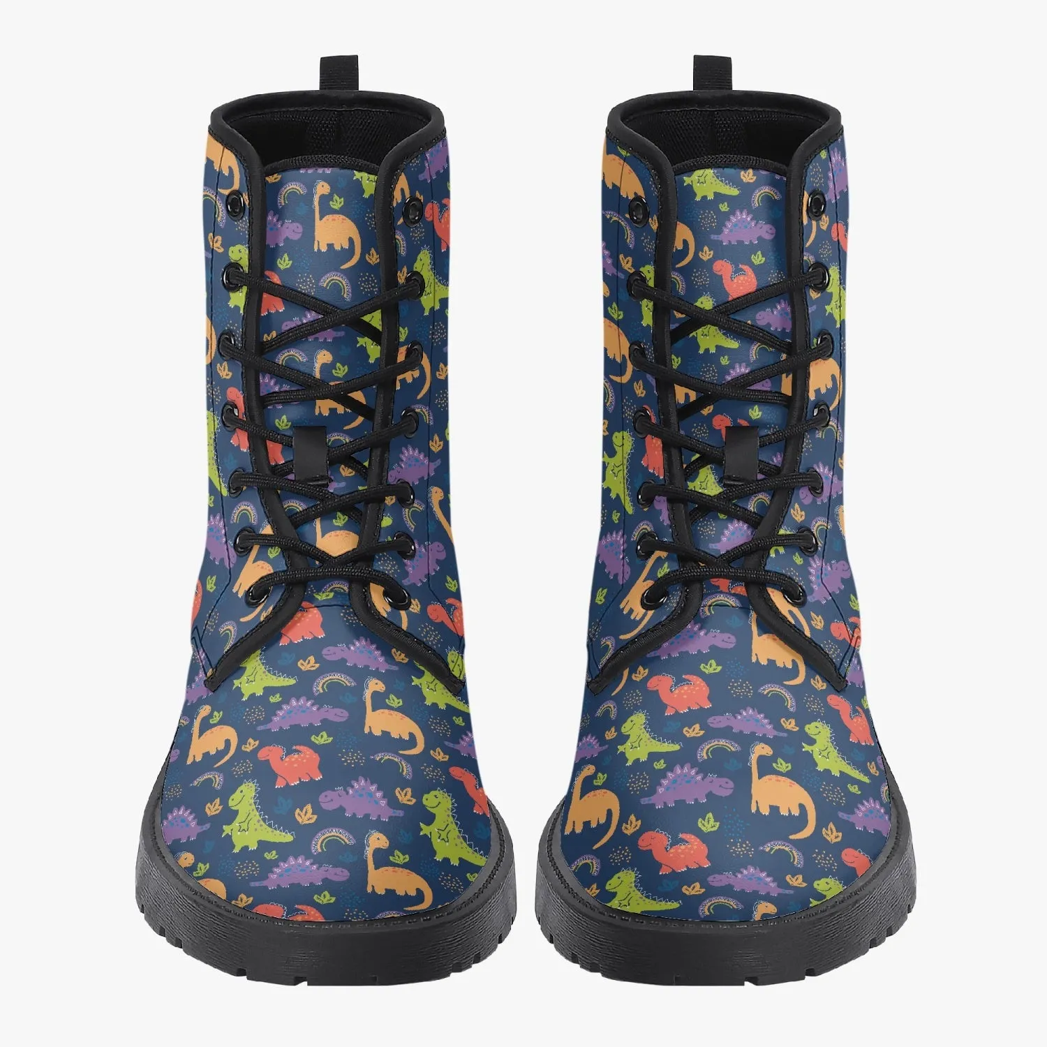Multicolor Dinosaurs Blue Leather Combat Boots