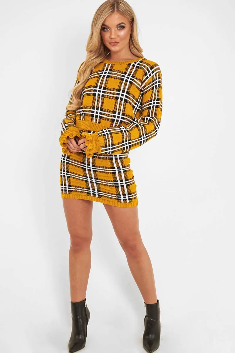 Mustard Tartan Knit Mini Skirt - Chantelle