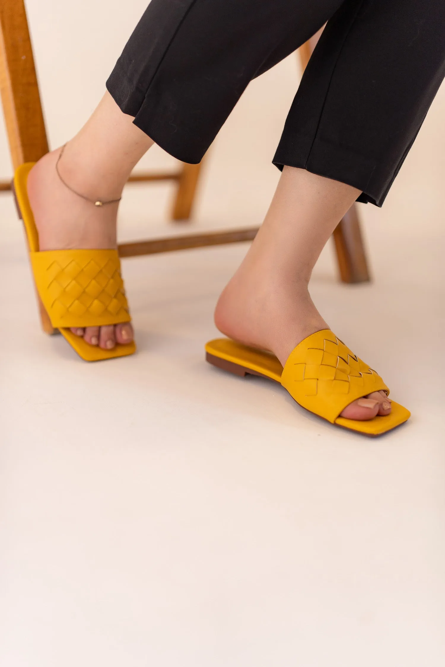 Mustard Weave Detail Flats