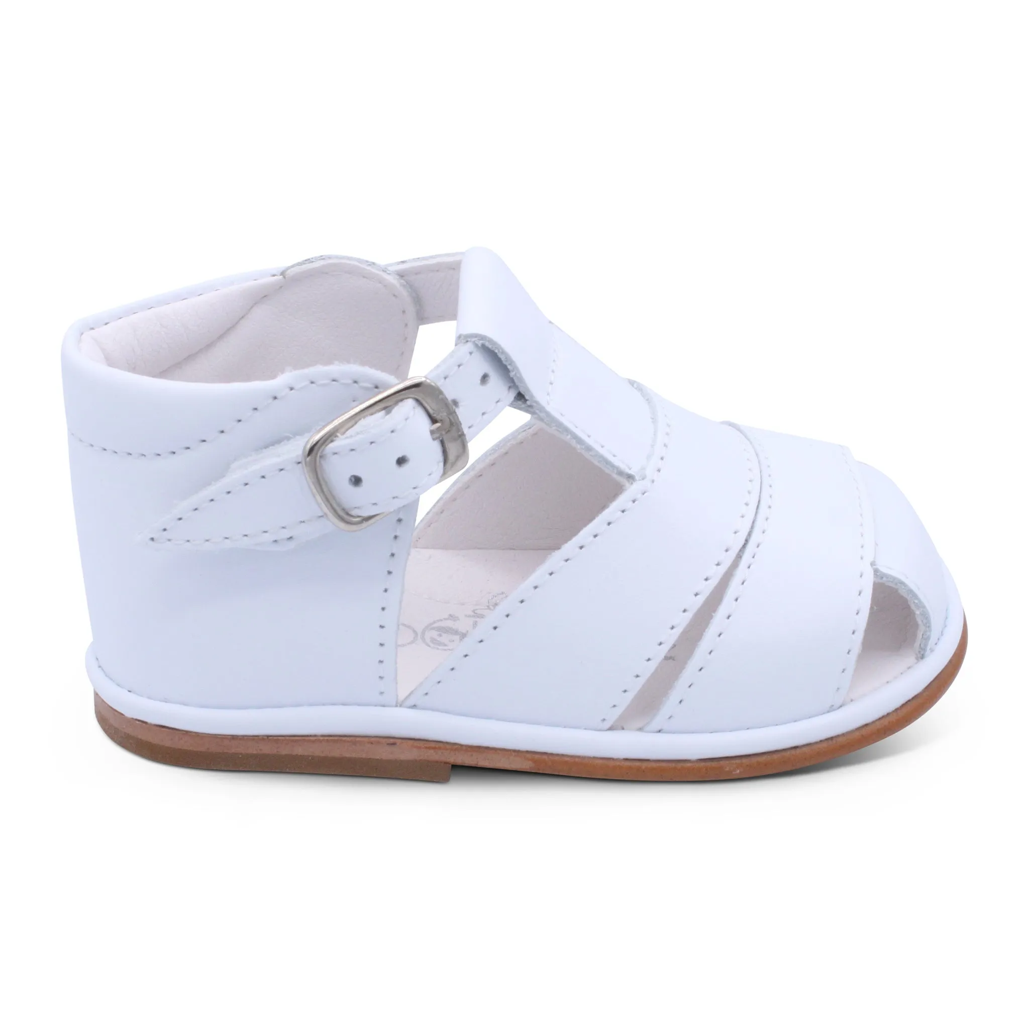 'Myles' Boys White Leather T-Bar Sandals