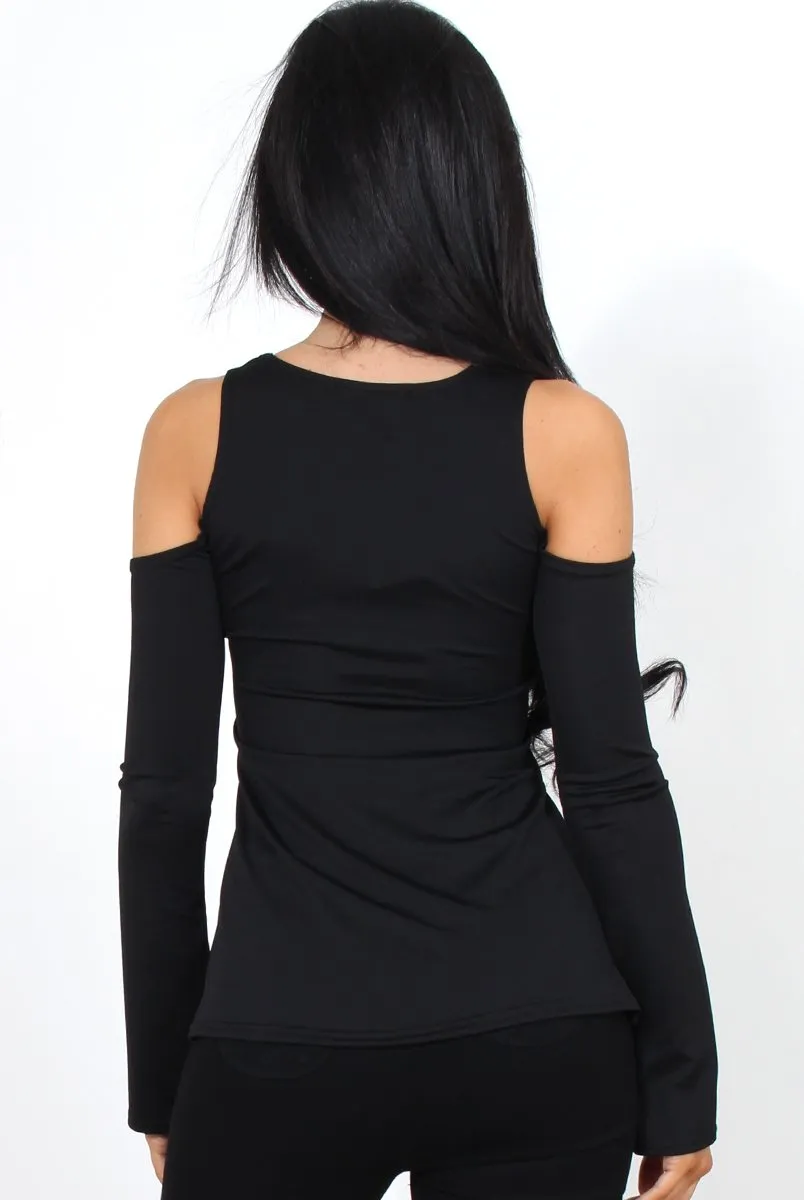 Nancy Black Cold Shoulder Top