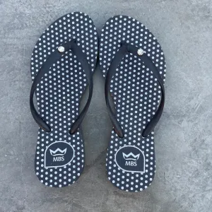 Natural Rubber Flip Flops Black Silver Polka Dots