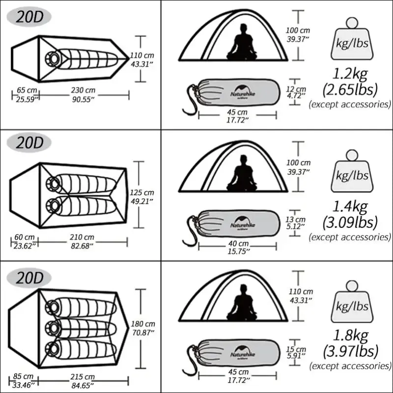 Naturehike cloud up 1 2 3 people tent ultralight 20d camping tent waterproof outdoor hiking travel